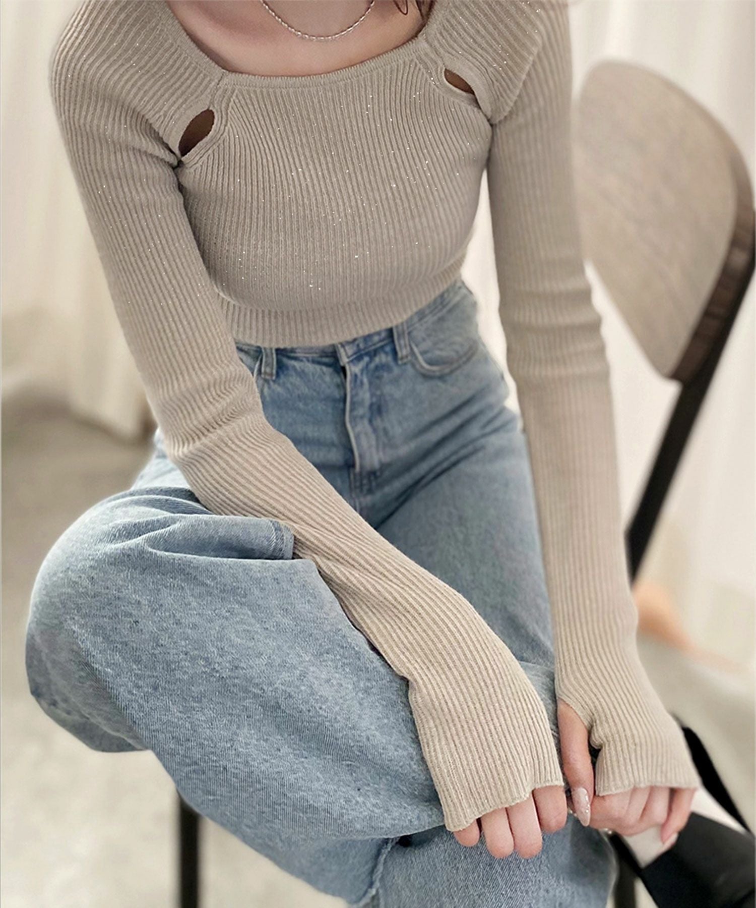 slit shoulder lame knit | Reurie'（レウリィ）