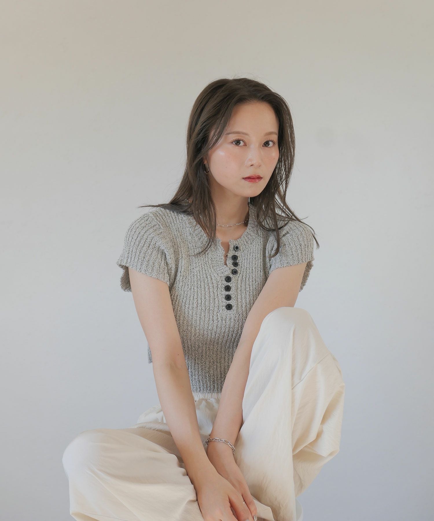 half sleeve side ribbon compact knit | Reurie'（レウリィ）