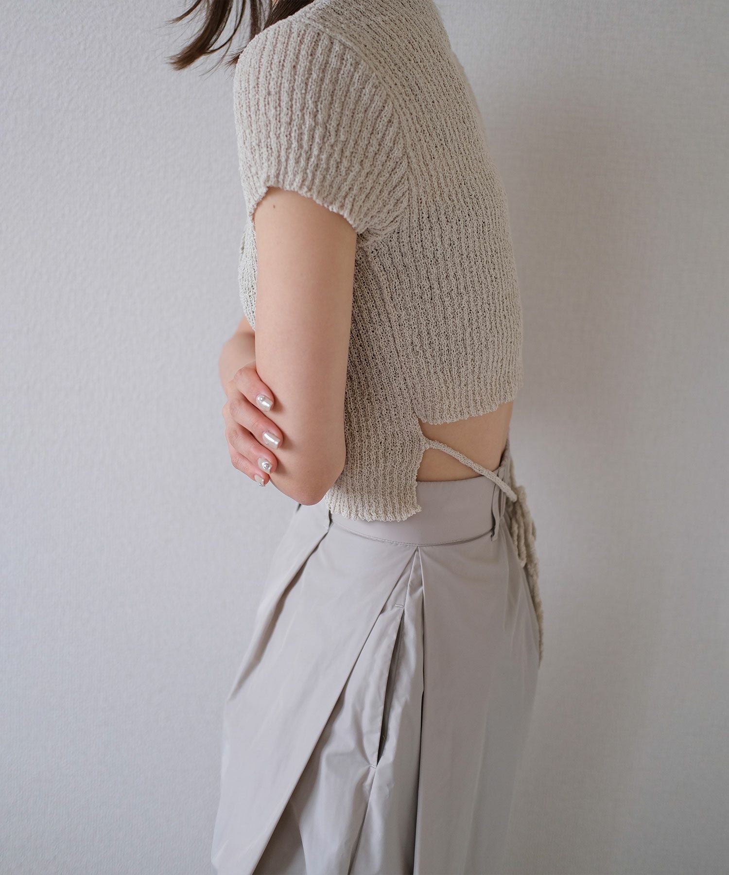 half sleeve side ribbon compact knit | Reurie'（レウリィ）