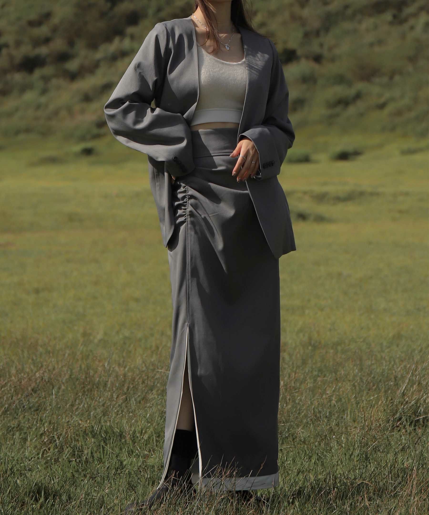 original side gather long slit skirt | Reurie'（レウリィ）