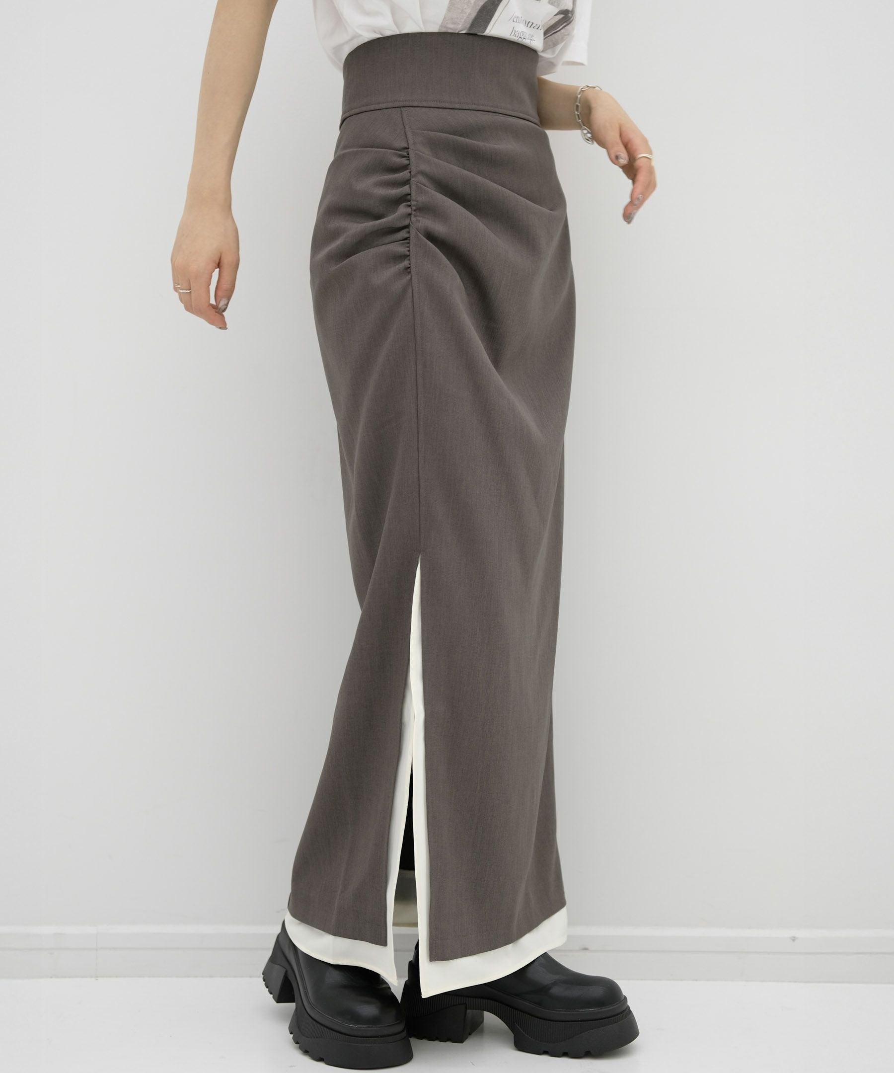 original side gather long slit skirt | Reurie'（レウリィ）