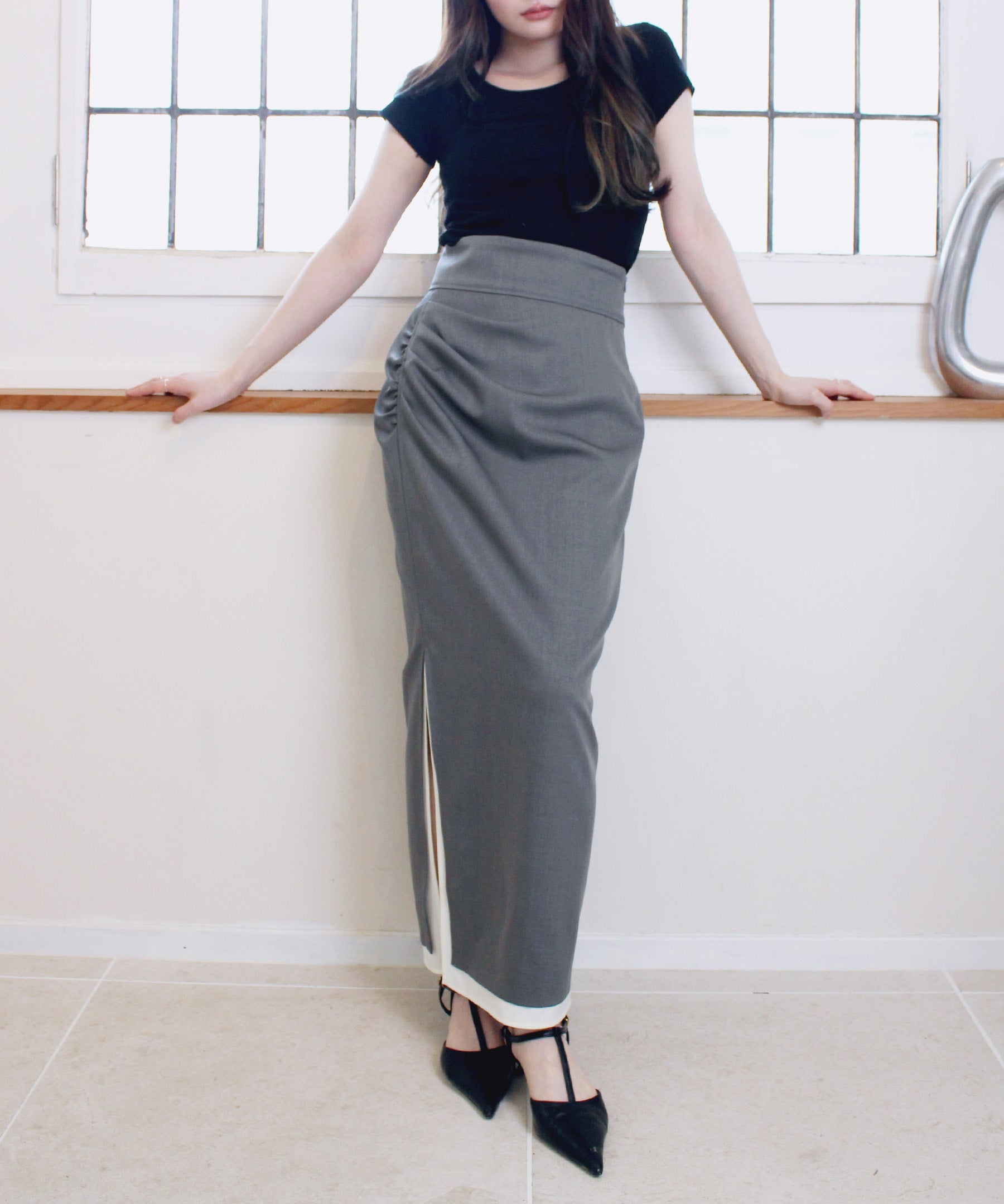 original side gather long slit skirt | Reurie'（レウリィ）