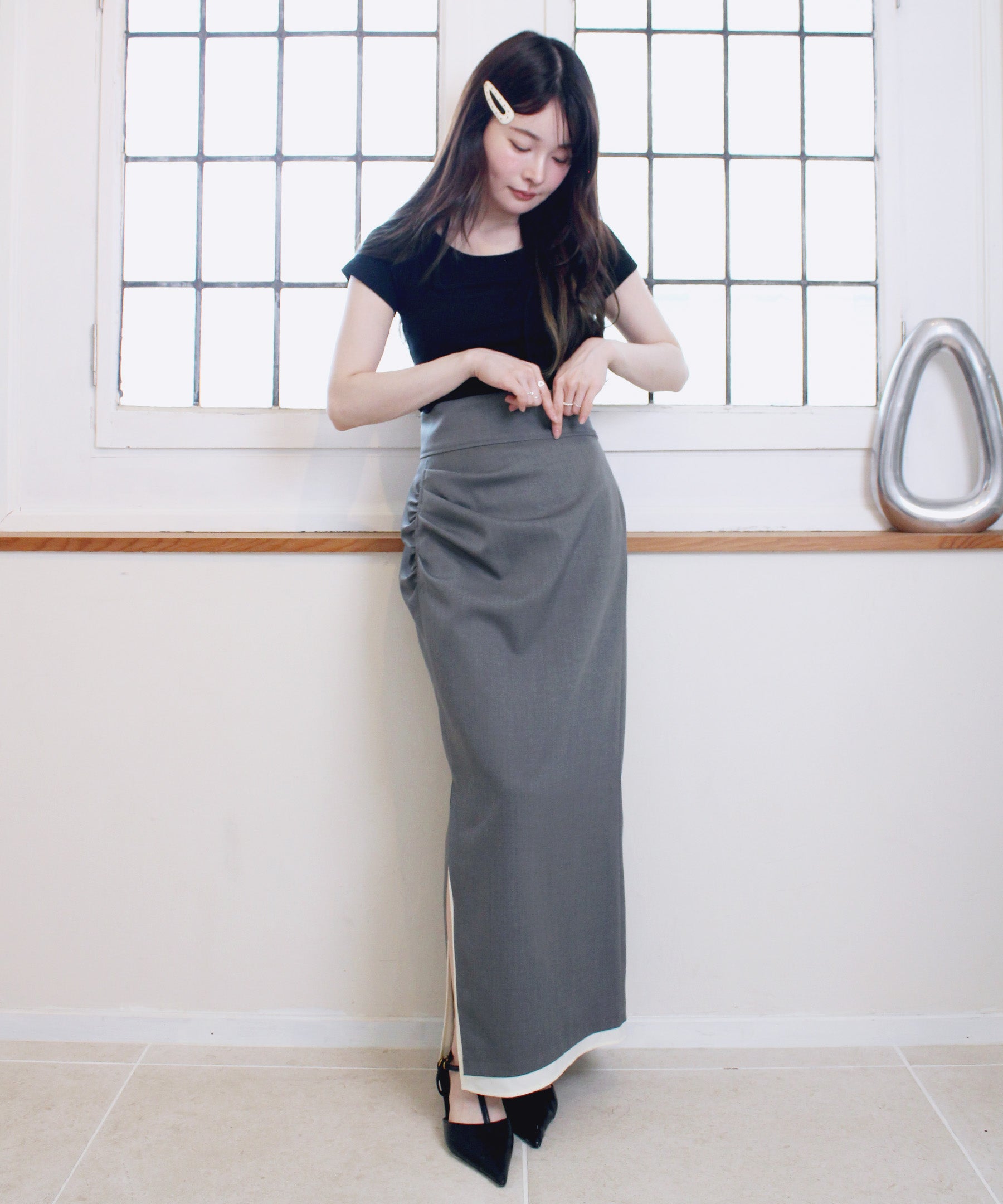 original side gather long slit skirt | Reurie'（レウリィ）