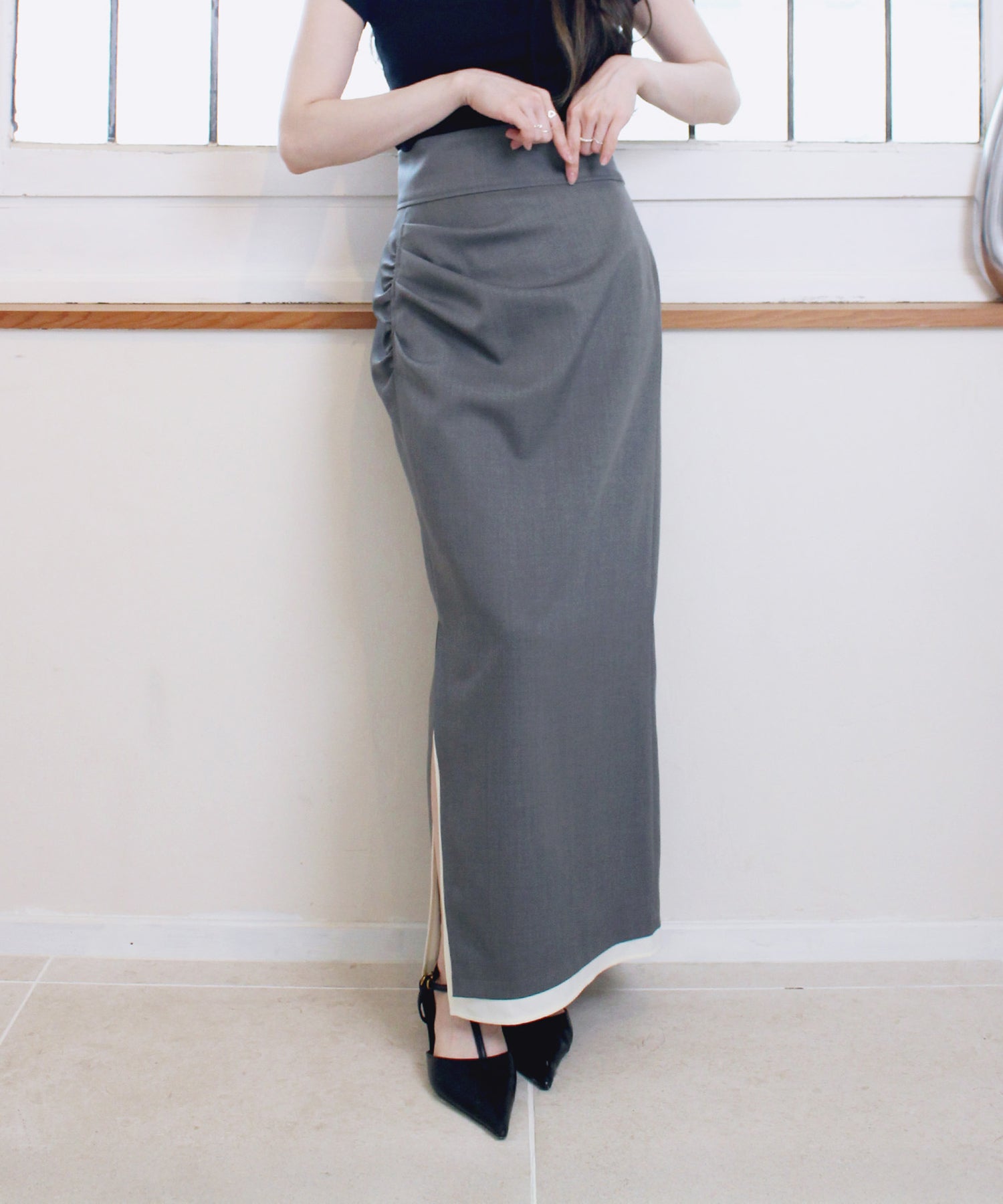 original side gather long slit skirt | Reurie'（レウリィ）