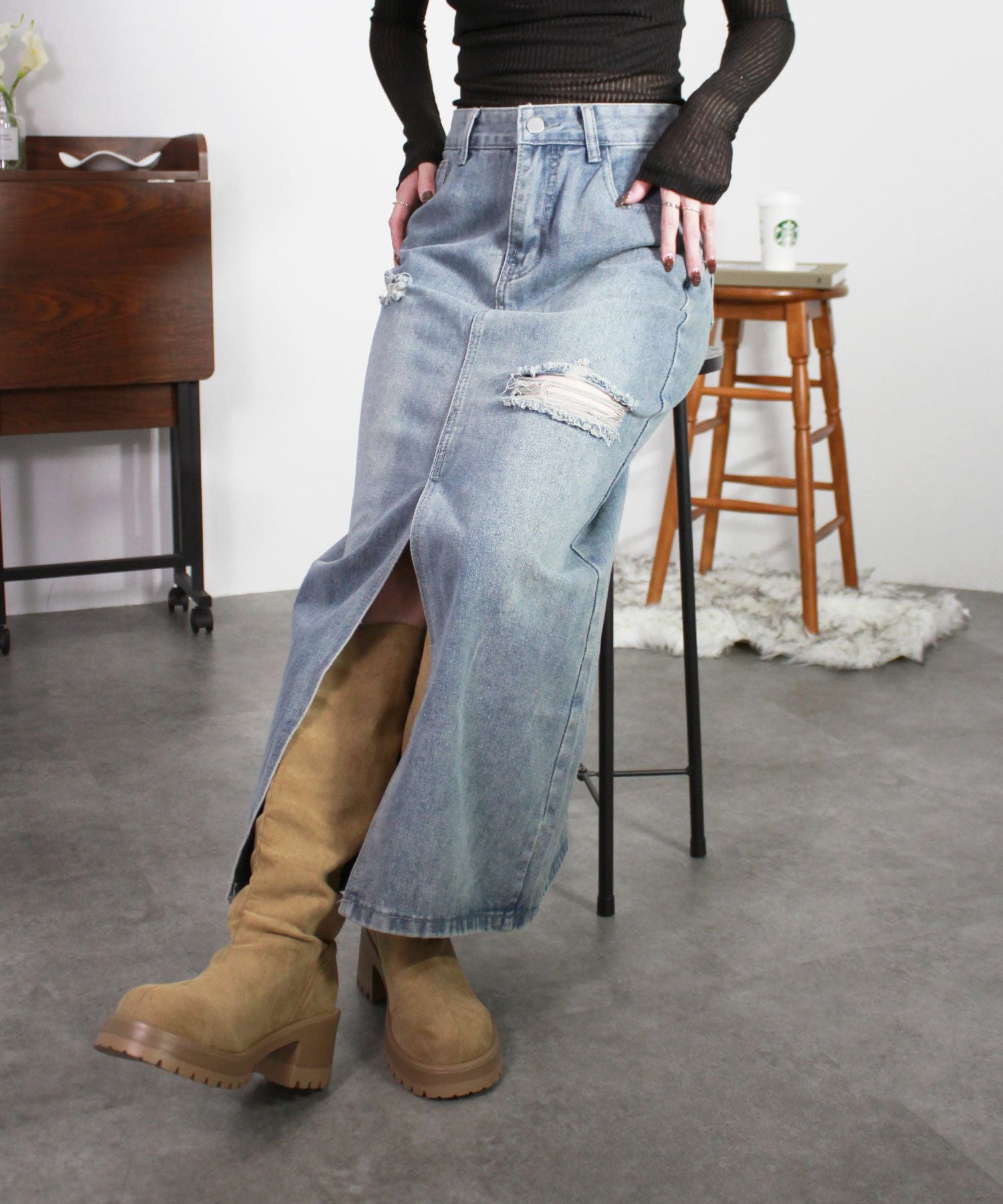 VIVAMUS DAMAGE DENIM MAXI SKIRT デニムスカート damage denim skirt | Reurie'（レウリィ）