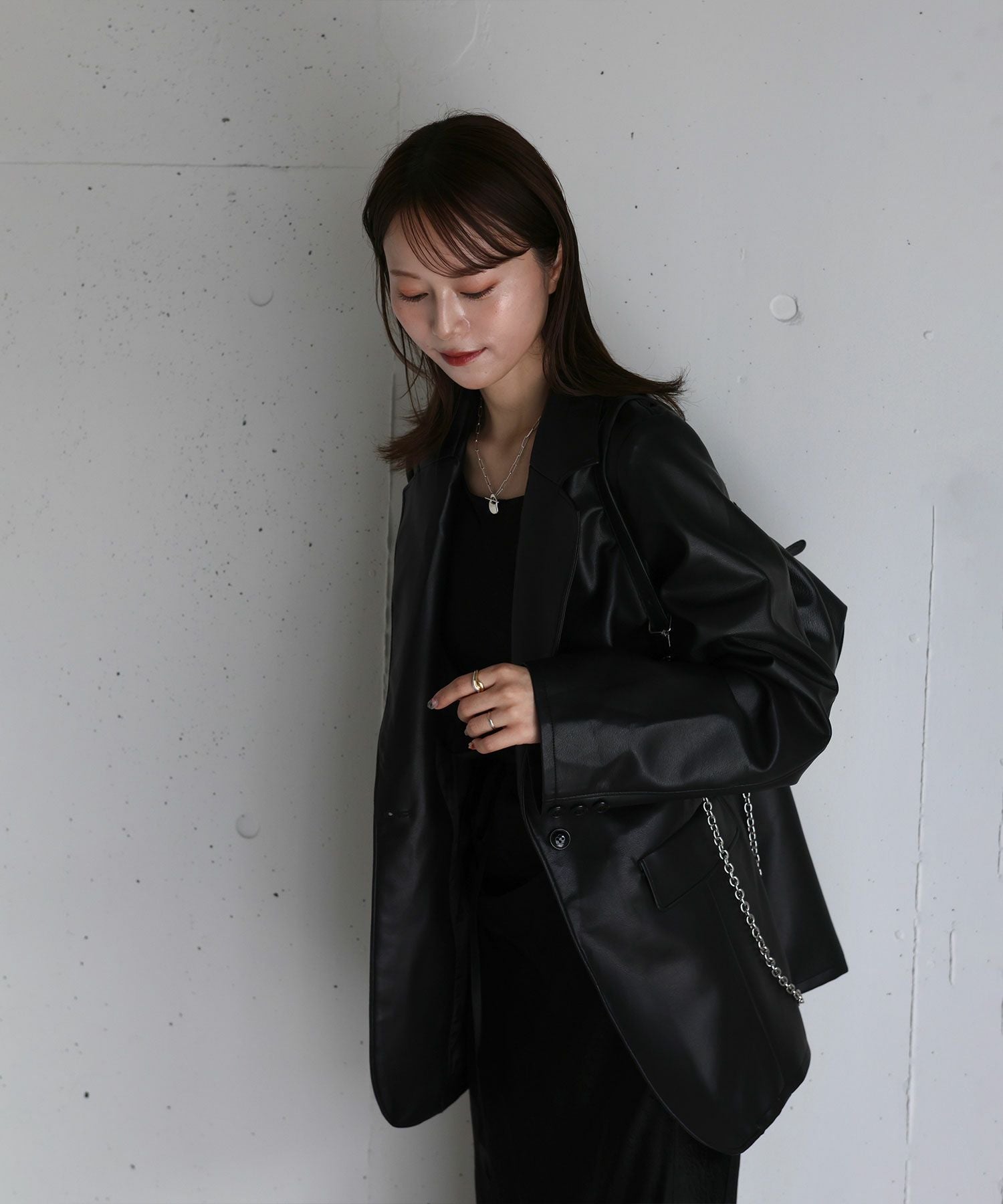 Riu riu 黒 レザージャケット Faux leather jacket original faux leather tailored jacket | Reurie'（レウリィ）
