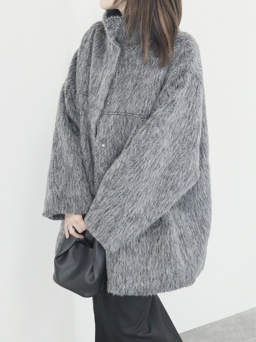 shaggy stand collar middle coat | Reurie'（レウリィ）