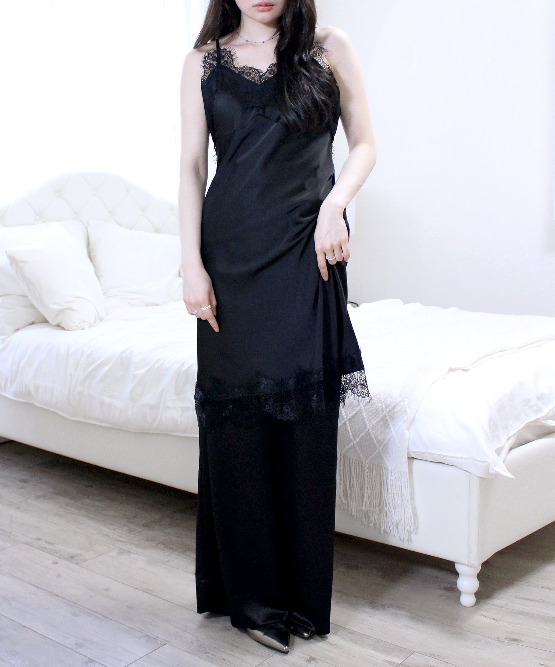 original drawstring satin cami onepiece | Reurie'（レウリィ）